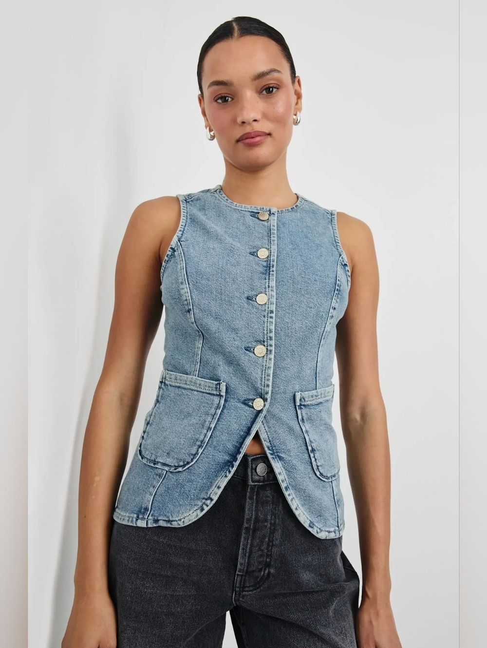 NWT Rails Portola Blue Fitted Cotton Denim Vest Top Size Small